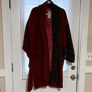 Red and Green Plaid Wool Cardigan